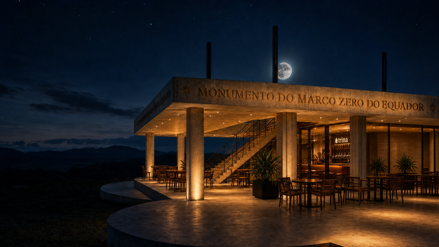 Imagem conceitual da Trina Cervejaria no Monumento Marco Zero do Equador