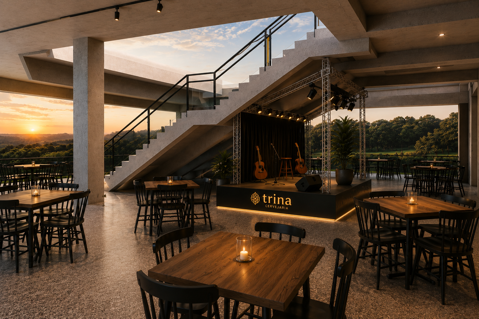 Imagem conceitual do espaço cultural da Trina Cervejaria
